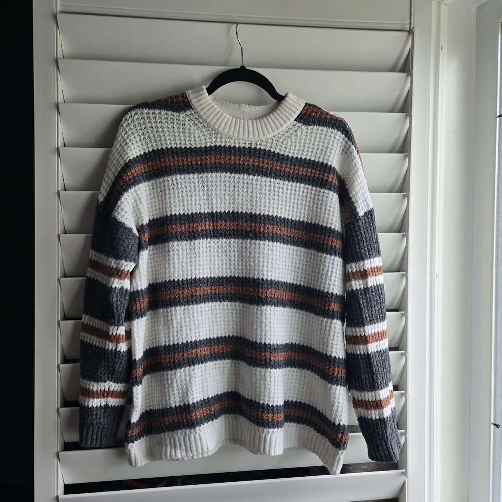 LAST CHANCE American Eagle Outfitters Cream and Gray Striped Knit Sweater